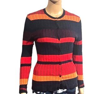 Brooks Brothers Womens Striped Red, Orange, Black Fitted Hip Length Cardigan, S